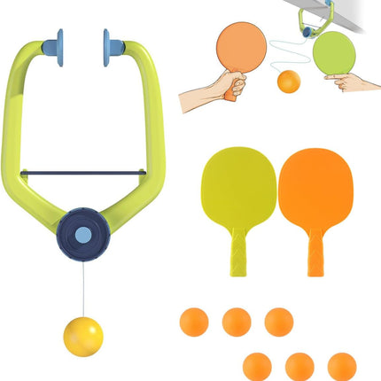 Hanging Table Tennis Trainer Set Door Clip 2 Paddles 6 Balls Indoor Practice