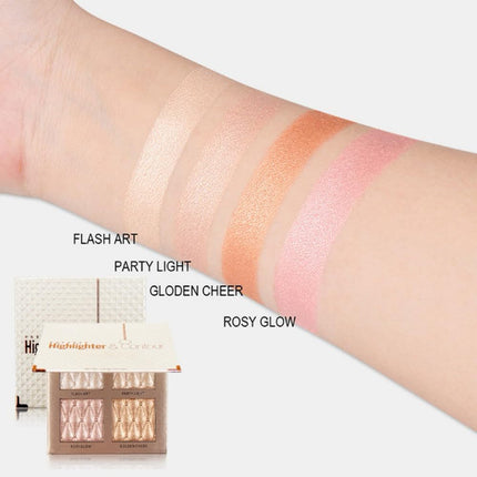 4-Color Highlighter Makeup Palette, Shimmer Bronze Contour, Illuminating Eyeshadow Set