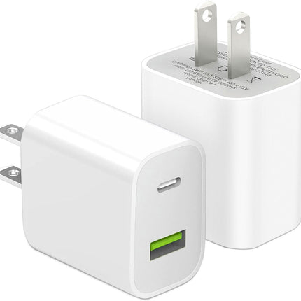 2-Pack 20W USB-C Dual-Port Fast Charging Wall Adapter – Compatible with iPhone, iPad & Samsung