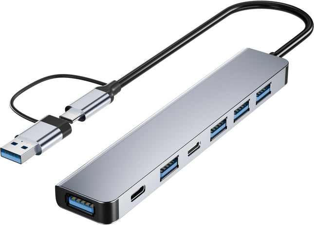Aluminum USB C Hub 7 in 1 Adapter for MacBook PC Laptop and More Devices