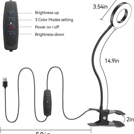 LED Desk Lamp Clip-On – 3 Color Modes, 10 Brightness Levels, 360° Adjustable