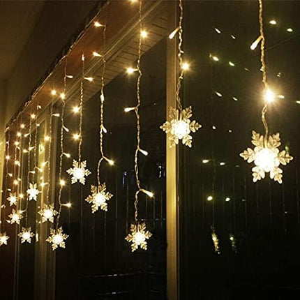 96 LED Snowflake Curtain Lights, 13ft Plug-In, 8 Modes, Warm White for Xmas/Home