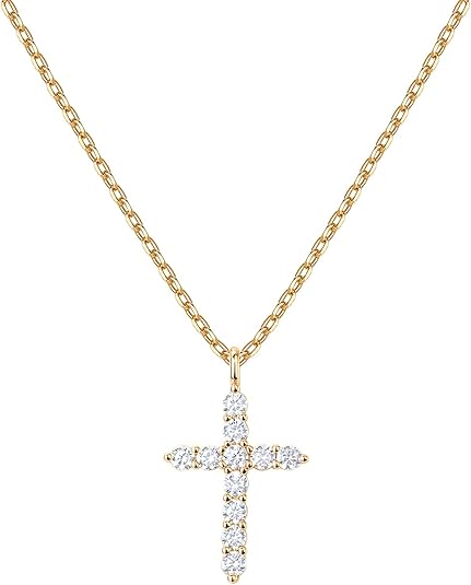 14K Gold Plated CZ Cross Necklace Women Faith Pendant Jewelry