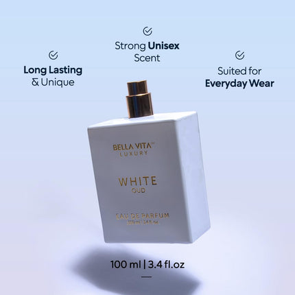 BellaVita Luxury White Oud Unisex Eau de Parfum 100ml Citrus Amber Musk Perfume