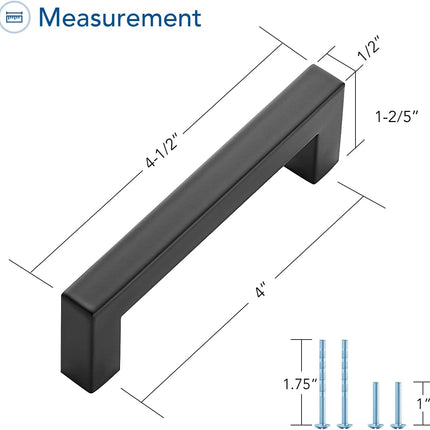Matte Black 3-Piece Cabinet Pull Set, 4-Inch Square Kitchen Drawer Handles