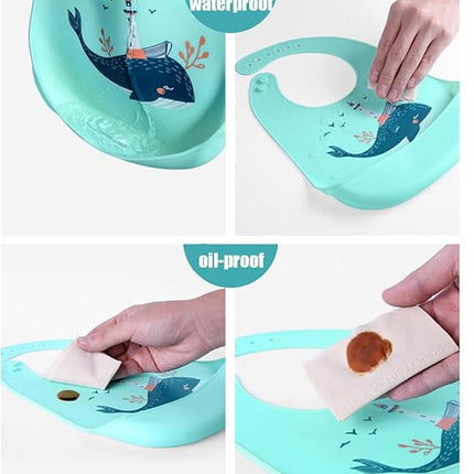 Baby Silicone Feeding Bibs 3pcs Adjustable Waterproof Bibs for Toddlers Mealtime