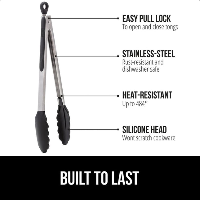 2-Pack Stainless Steel Tongs – Cooking, BBQ, Air Fryer, Silicone Tips