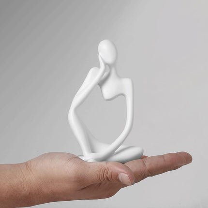 3-Piece White Thinker Statues, Abstract Resin Sculptures, Modern Home Office Shelf Decor