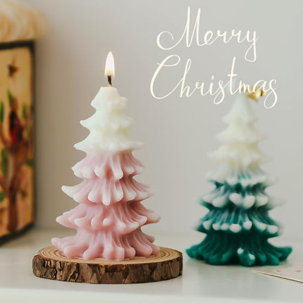Christmas Tree Scented Candle – White Green Frosted Pine Holiday Home Decor