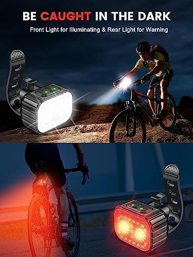 Rechargeable Bike Lights Set, Super Bright Front & Rear, 8+12 Modes, IPX6