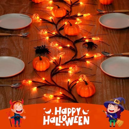 Halloween Pumpkin Orange Garland – JMEXSUSS 6FT Battery Willow Lights, 8 Modes