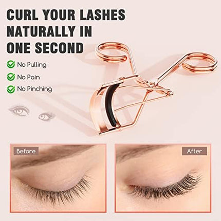 Eyelash Curler with Comb, Professional Lash Lift Kit, Refill Pads, Rose Gold