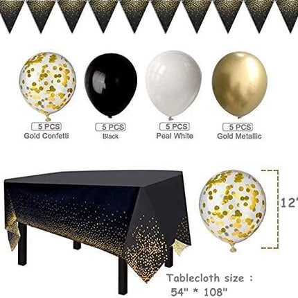 142pcs Black & Gold Party Set – Polka Dot Plates, Cups, Napkins & Tableware