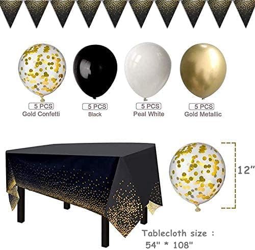 142pcs Black & Gold Party Set – Polka Dot Plates, Cups, Napkins & Tableware