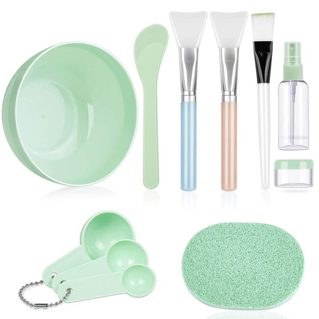 11 Pcs DIY Face Mask Kit – Mixing Bowl, Spatula, Brush, Puff, Spray Bottle & More