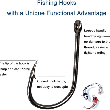 300PCS Fishing Hooks, High-Carbon Steel Barbed Hooks with Holes, 10 Sizes