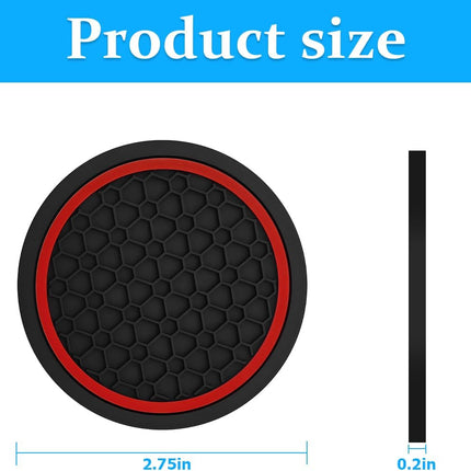 4PCS 2.75" Car Cup Holder Coasters, Non-Slip Waterproof PVC Mats, Black Red