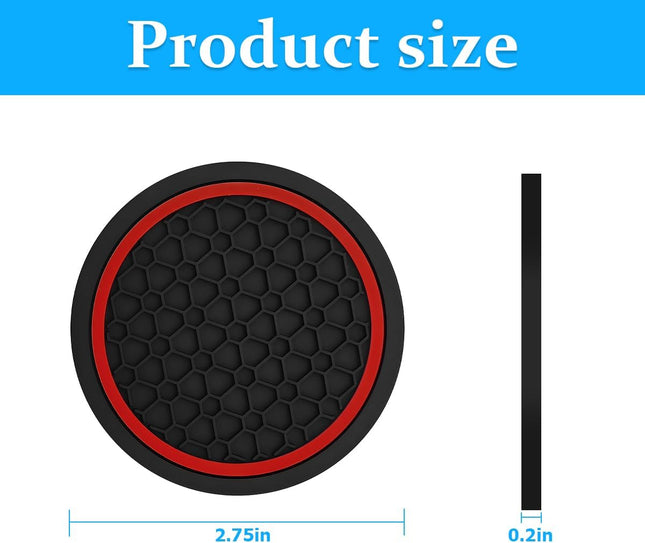 4PCS 2.75" Car Cup Holder Coasters, Non-Slip Waterproof PVC Mats, Black Red