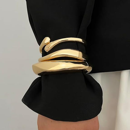 Gold Bangle Bracelets for Women – Dainty 14K Gold Plated Stackable Cuff Set