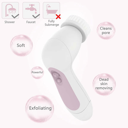 Waterproof Facial Cleansing Spin Brush Set 5 Exfoliating Heads Electric Face Scrubber