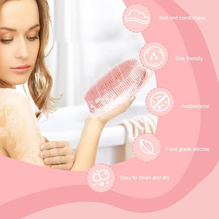 2-Pc Silicone Body Scrubber & Shampoo Brush, Exfoliating Shower Loofah, Black Pink