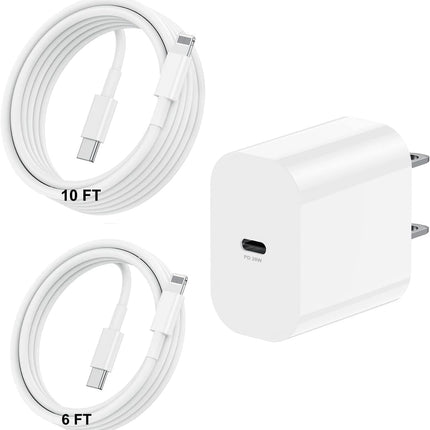 20W USB C Power Adapter with Long Lightning Charging Cable iPhone iPad