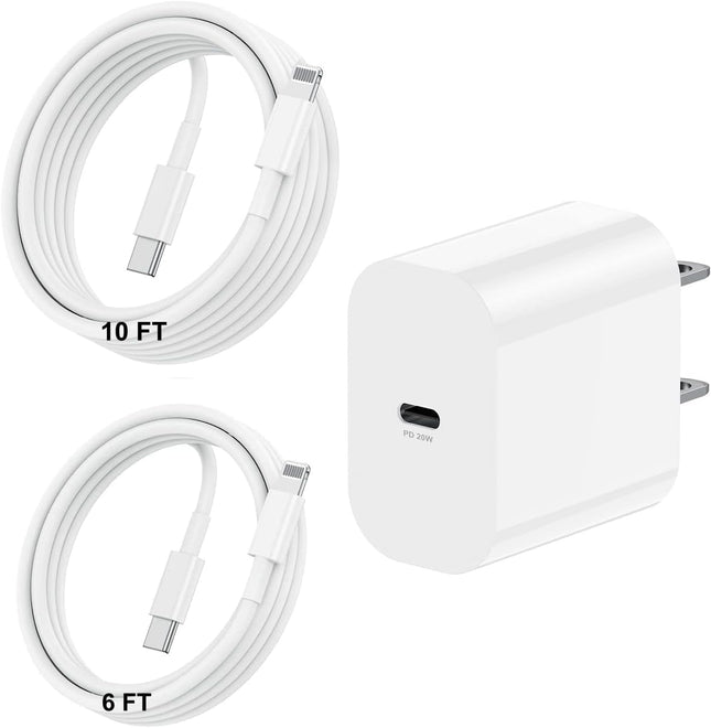 20W USB C Power Adapter with Long Lightning Charging Cable iPhone iPad
