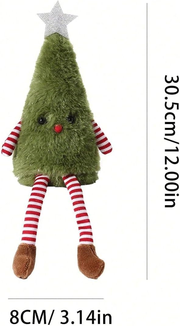Christmas Tree Doll Plush Decoration with Star Top and Striped Socks Green