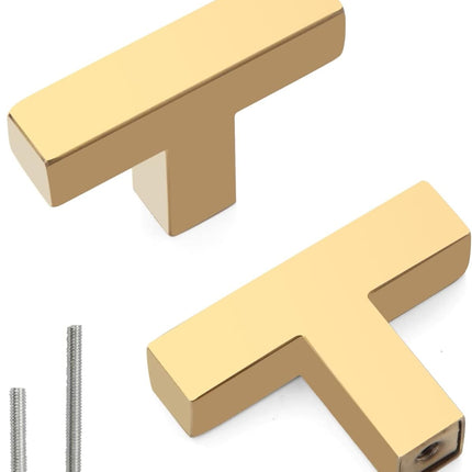 2-Pack Square Gold Cabinet Pulls – Single Hole Handles for Drawers & Cupboards