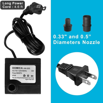 5W Mini Submersible Water Pump 90 GPH, Adjustable Fountain Pump Aquariums and Ponds