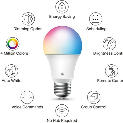 Smart WiFi Light Bulbs 2-Pack, A19 60W 800LM RGB Color Changing, Alexa & Google