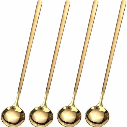 4-Pack 6.7" Gold Coffee & Tea Spoons – Long Handle Stainless Steel