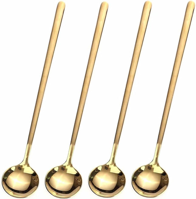 4-Pack 6.7" Gold Coffee & Tea Spoons – Long Handle Stainless Steel