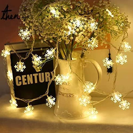 Christmas Snowflake Lights – 9.8FT Warm White Battery LED String Décor