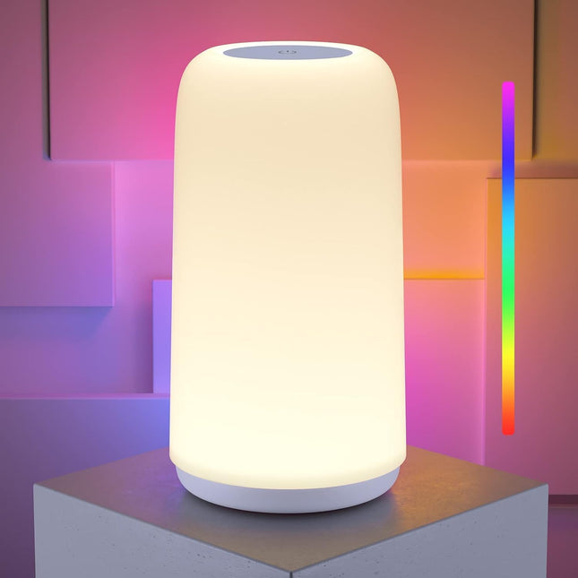 Touch Bedside Table Lamp – 3-Way Dimmable, RGB Mode, LED Nightstand Lamp for Bedroom