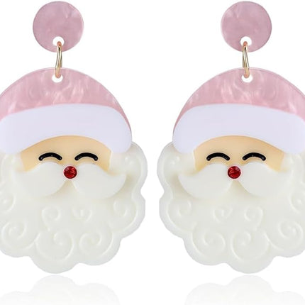 Christmas Earrings for Women Cute Pink Santa Dangle Holiday Jewelry Gift