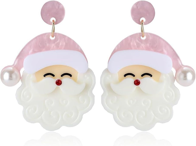 Christmas Earrings for Women Cute Pink Santa Dangle Holiday Jewelry Gift