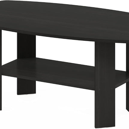 Espresso Coffee Table with Open Shelf, 2-Tier Small Side Table for Living Room