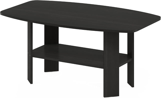 Espresso Coffee Table with Open Shelf, 2-Tier Small Side Table for Living Room