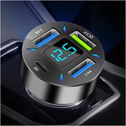 66W Car Charger – USB PD & QC 3.0, Voltmeter & LED Lights, Quick Charge for iPhone & More