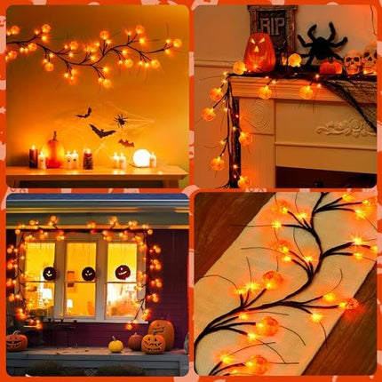 Halloween Pumpkin Orange Garland – JMEXSUSS 6FT Battery Willow Lights, 8 Modes