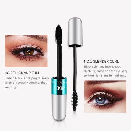 4-Pack VIBELY 2-in-1 4D Silk Fiber Mascara, 5X Longer, Lengthening & Thickening, Washable