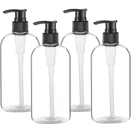 4 Pack 16oz 500ml Plastic Pump Bottles Clear BPA Free Shampoo Lotion Dispenser