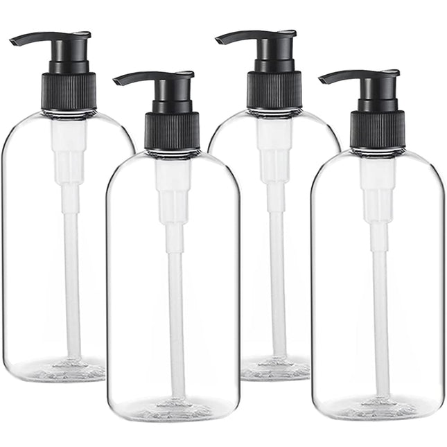4 Pack 16oz 500ml Plastic Pump Bottles Clear BPA Free Shampoo Lotion Dispenser