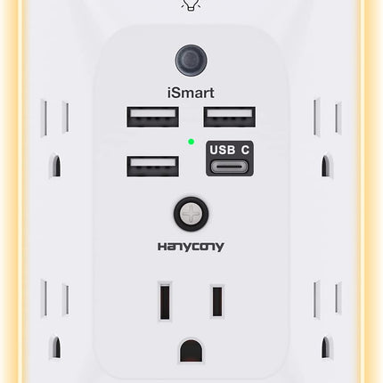 Outlet Extender HANYCONY Power Strip with 4 USB Ports, USB C & Night Light