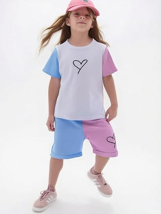Toddler Girls Summer Outfit – Floral Graphic Top & Shorts 2-Piece Set