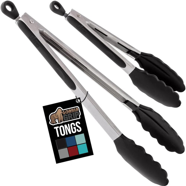 2-Pack Stainless Steel Tongs – Cooking, BBQ, Air Fryer, Silicone Tips