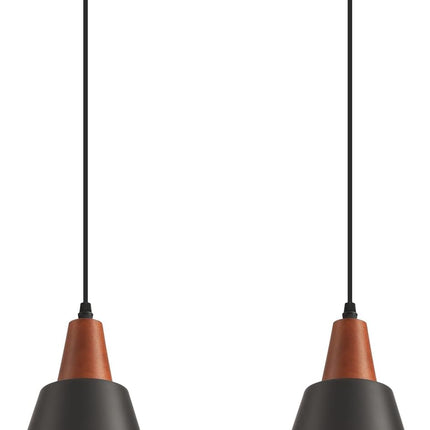 2 Pack Black and Wood Pendant Lights E26 Industrial Dome Hanging Ceiling Fixtures