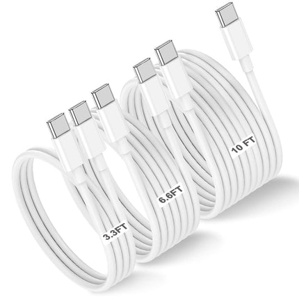 3-Pack 60W USB-C to USB-C Fast Charging Cables – 3.3FT, 6.6FT & 10FT for MacBook, iPhone & Samsung