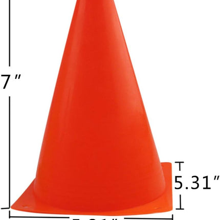 7" Plastic Traffic Cones, Agility Training Markers for Soccer, Football & Basketball